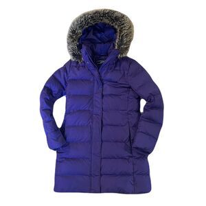 Lands End Womens Down Winter Coat Puffer XS Puffer Faux Fur Removable Hood